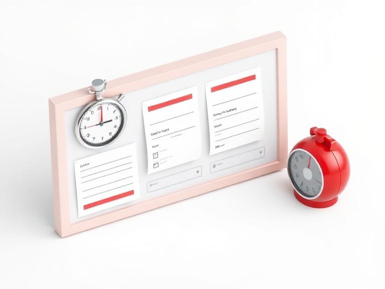Isometric helpdesk board with ticket cards and SLA stopwatch