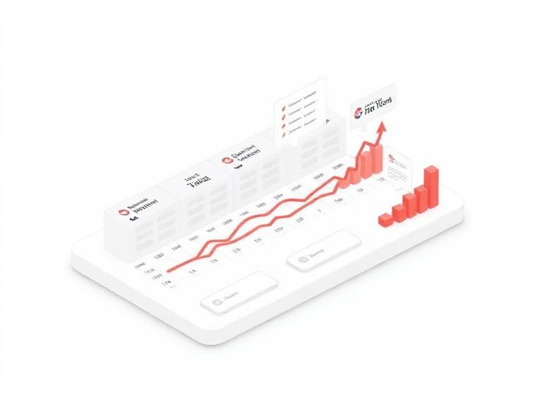 Isometric sales pipeline dashboard with deal stages and forecast chart
