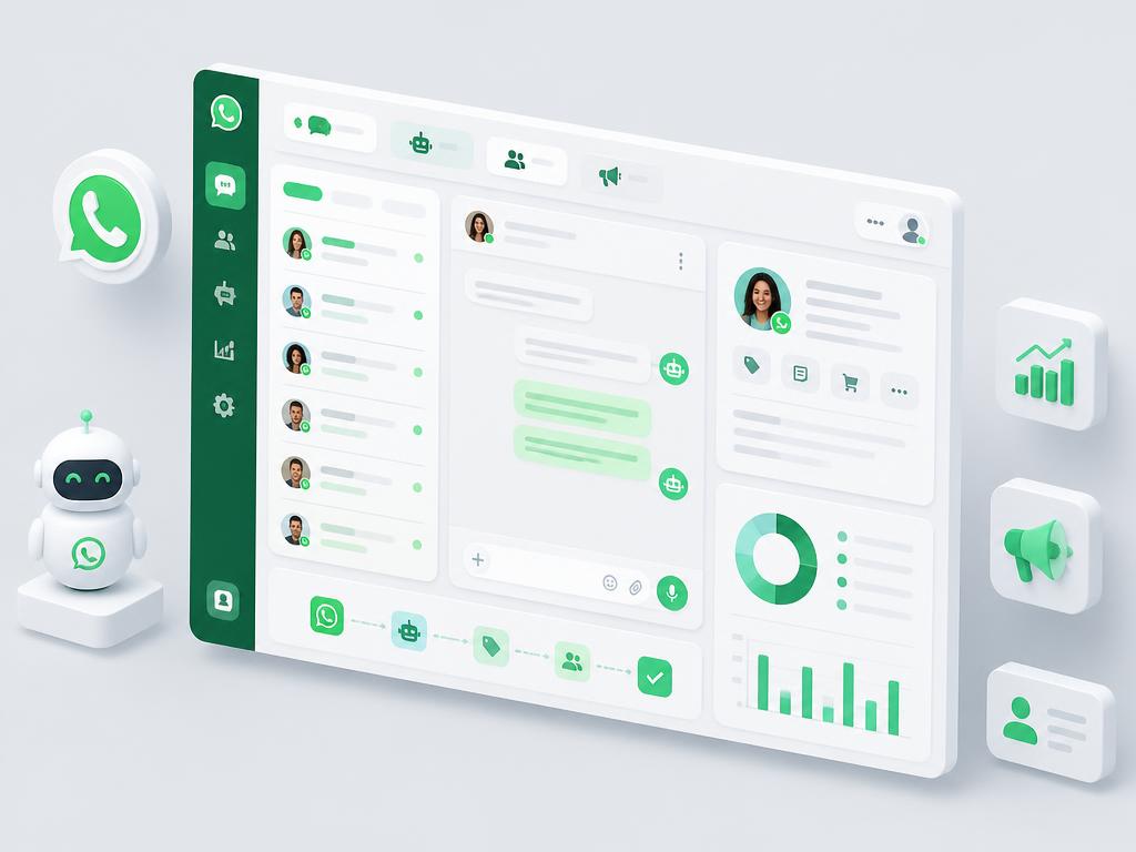 Unified workspace with WhatsApp inbox, CRM, chatbot and analytics in one platform